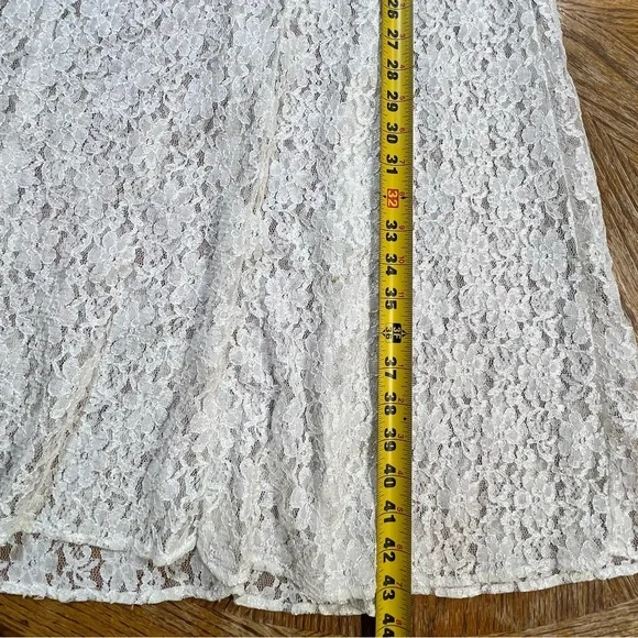 VINTAGE 80s lace corset tie back midi dress formal floral embroidery nylon white - Picture 11 of 11